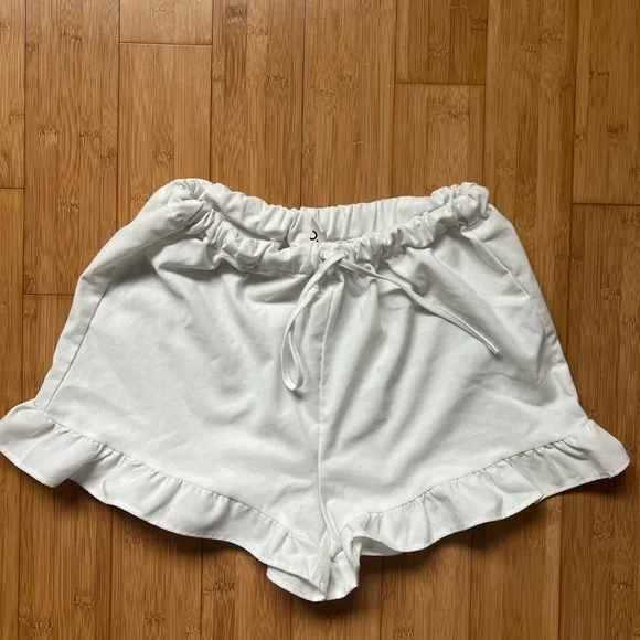 Commense White Ruffle Drawstring Shorts - Picture 1 of 4
